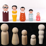 5Pcs Famliy Five People Wooden Peg Dolls Unfinished DIY Wood Art Craft For Paint Stain